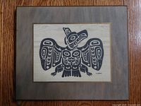 Front view of the wood laminated artwork showing the full Thunderbird Spirit design and signature.