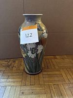 Full front view of the 13-inch tall Santa Barbara pottery vase showing floral and butterfly pattern.