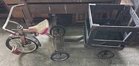 Top view of tricycle hitched to wagon