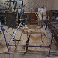 Front view of complete bed frame standing upright