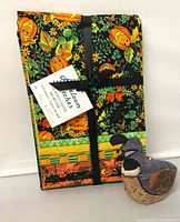 Fabric bundle front with pumpkins and quail pincushion