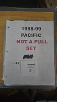 Cover page of binder labeled '1998-99 PACIFIC NOT A FULL SET'