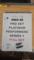 Cover page of binder with printed label indicating 1991-92 Pro Set Platinum Performers Series 1 Full Set