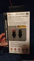 Front view of Monster Cable HDMI cable packaging showing product information and picture of cable ends.