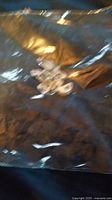 A blurry photo showing multiple small quartz crystal pieces inside a plastic bag on a black surface.