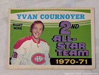 Front view of 1970-71 OPC hockey card showing Yvan Cournoyer in Canadiens uniform with 2nd All-Star Team designation