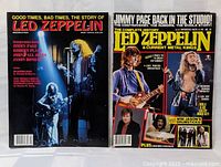 Front cover of 'The Complete History of Led Zeppelin & Current Metal Kings' magazine with photos of Jimmy Page and Robert Plant, plus additional related rock content.