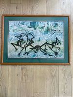 Full view of framed artwork showing oak frame, double mat, and entire image