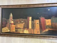 Full view of framed print showing cityscape artwork