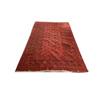 Full frontal view of rug laid flat on white background showing overall pattern and borders