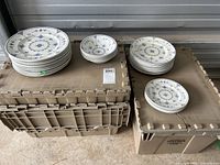 Overall view of all stacks of plates and bowls showing counts and pattern