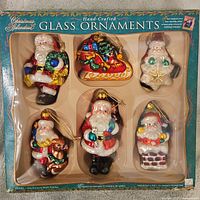 Full view of original packaging with all six Christmas Splendeur glass hand-crafted ornaments visible. Box branding and label clearly shown.
