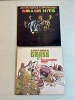 Photo showing front covers of both vinyl records: Jimi Hendrix Experience Smash Hits and A Child's Garden of Grass.