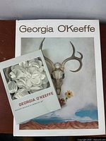 Front cover of large Georgia O'Keeffe art book with smaller booklet displayed on top