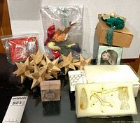Group shot of all ornaments and figurines showing quantity and packaging