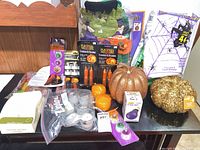 Overview of all Halloween items on table