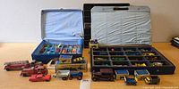 Overview of all vehicles, boxed trailers, carry cases, display case
