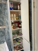 Full view of white cabinet with all lot contents