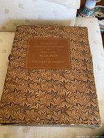 Top view of the slipcase containing the books showing marbled design and title label