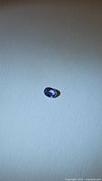 Oval cut cornflower blue sapphire gemstone on a white background demonstrating its color and clarity.