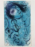 Frontal view of lithograph showing entire composition in blue tones