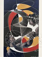 Close up of the art print showing the colorful abstract design, signature and edition number.