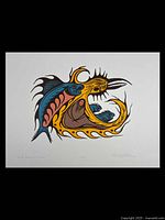 Full image of the colorful silkscreen print depicting Indigenous legend imagery with signature and edition visible at bottom