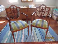Front view of both chairs side by side on rug