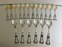 All eighteen forks laid out showing two distinct sets