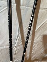 Close-up photo showing black Fitness Expert walking poles with printed brand name along the pole shaft