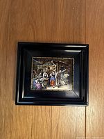 Framed vintage art titled "Grandfather's Dance Lessons" depicting a lively indoor dance scene with multiple figures.