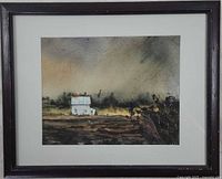 Overall view of the framed watercolour painting showing composition and frame