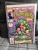 Front cover of Marvel Daydreamers Comic #1 showing characters and Creature, sealed in bag and board