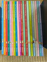Spines of the 20 Beatrix Potter books showing series order and vibrant colors