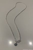 Full view of the silver twisted rope necklace laid out with clasp and 925 tag visible.