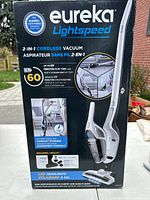 Front view of the Eureka Lightspeed vacuum box showing key features and branding.