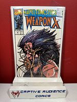 Photo of Marvel Comics Presents #78 comic book featuring Weapon X debut in a protective bag and board, showing front cover with detailed artwork.