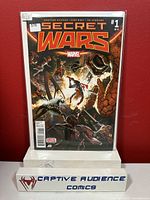 Front cover of Secret Wars #1 comic book showing multiple Marvel characters and the title.