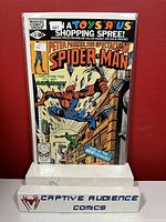 Photo of the front cover of Peter Parker, The Spectacular Spider-Man #47 comic book. Shows full cover art with comic price, issue number, and Toys 'R' Us advertisement.