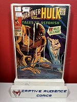 Photo of the comic book 'Tales to Astonish' issue #92 featuring Mariner and the Incredible Hulk, with visible cover art and condition label.