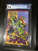Front image of the CGC slabbed comic showing the colorful crossover cover of Teenage Mutant Ninja Turtles and Savage Dragon characters with a 9.4 grade label on top.