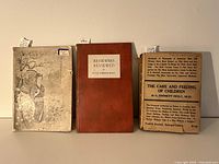 Front view of three books including 'Candy the Incensewear', 'Reviewers Reviewed', and 'The Care and Feeding of Children' showing size, condition, and cover details.