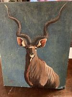 Clear front view of the acrylic painting showing the Greater Kudu artwork and artist signature.