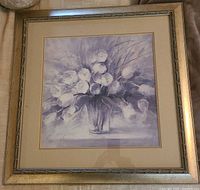 Front view of floral print in gold-tone frame