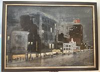 Full frontal view of framed oil painting showing entire artwork