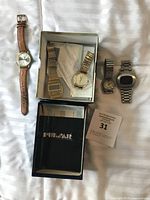 Overall view of six vintage wristwatches