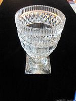 Front view of the lead crystal vase showing cut pattern and square foot