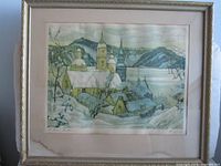 Full view framed print showing mat water damage