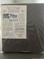 Photo of the odor absorbing cushion showing packaging label with detailed product information about flatulence odor elimination and activated carbon air filter technology.