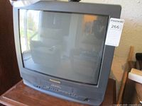 Front view of Panasonic 21-inch CRT TV with FM radio and VHS player, showing screen, buttons, and VHS slot